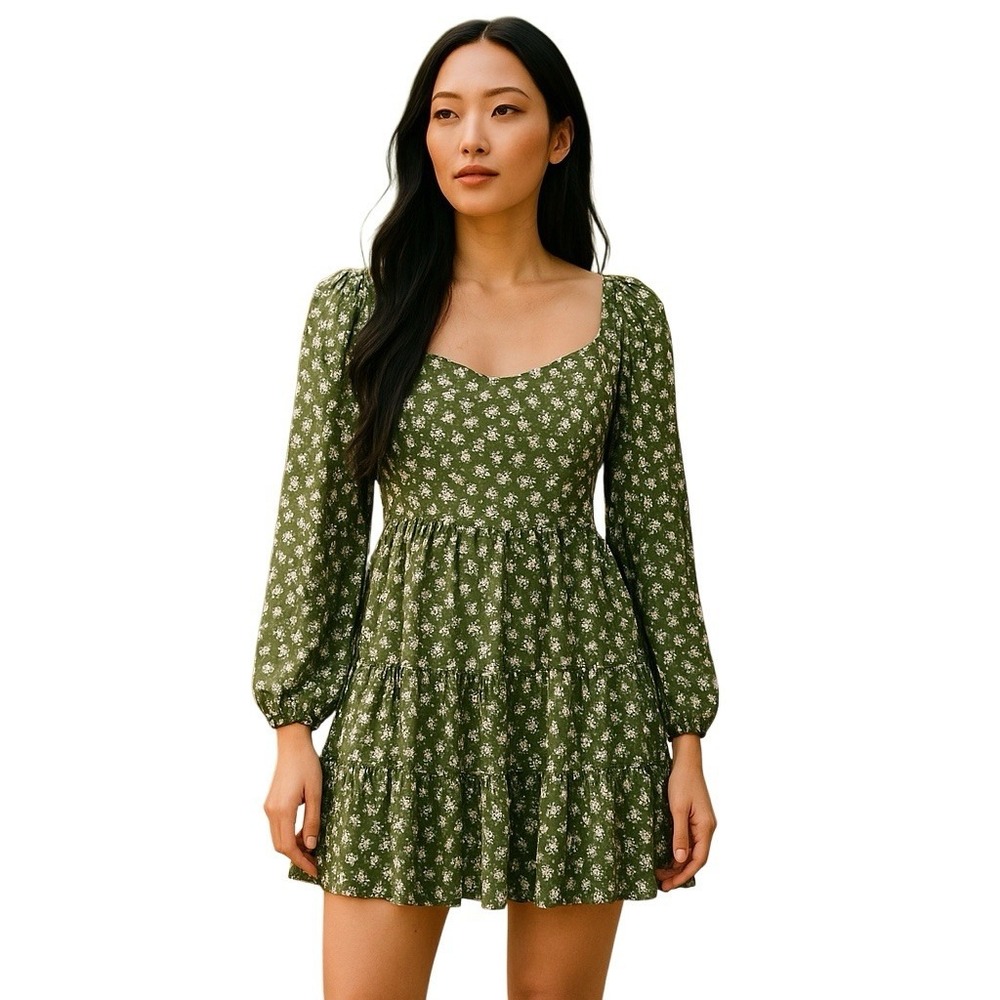 Hesperus Dress Medium Olive‎ Green Babydoll Fairy Mini Ruffle Coquette